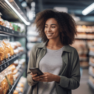 Woman with a smartphone a the store